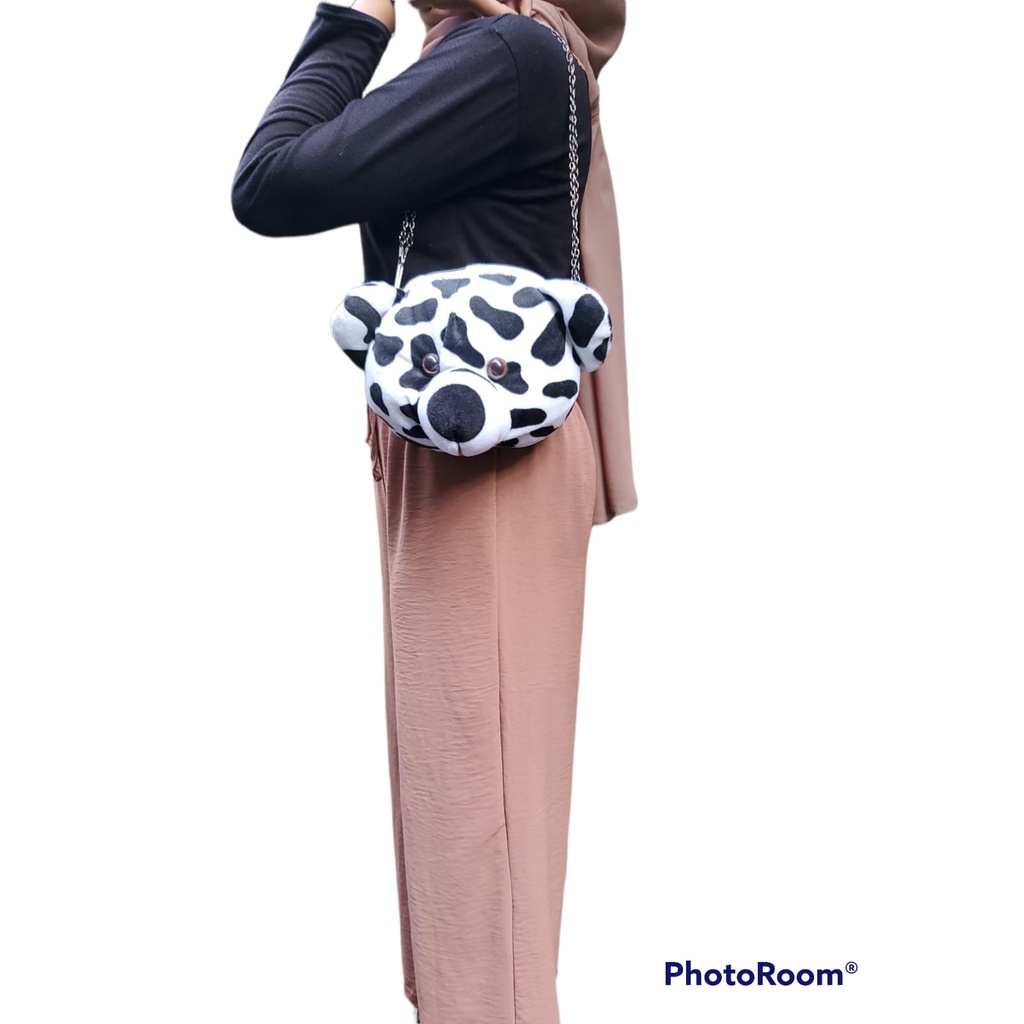 Tas Selempang Teddy Bear Motif Bahan Bulu Halus Korea