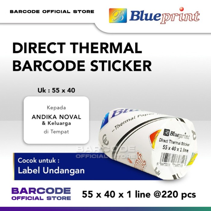 

Direct Thermal Sticker / Label Stiker Blueprint 55x40mm 1 Line 220pcs