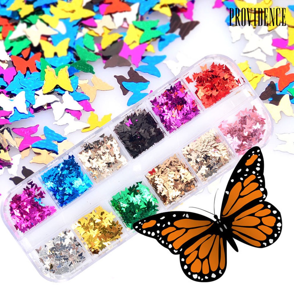 Providence 12 Grids Mirror Glitter Aluminum Foil Butterfly Nail Art Sequins Manicure Decor