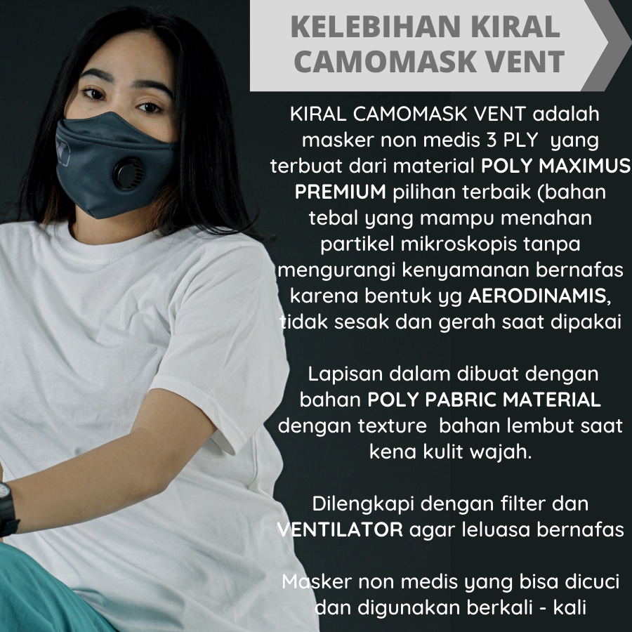 VENT M01 Masker Kain 3D 3 ply Lapis Respirator Hijab Korea Headloop Earloop Motif Pria Premium Keren