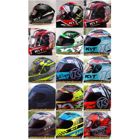 Helm KYT R10 Motif Full Face Kaca Darksmoke / Flat Visor Clear