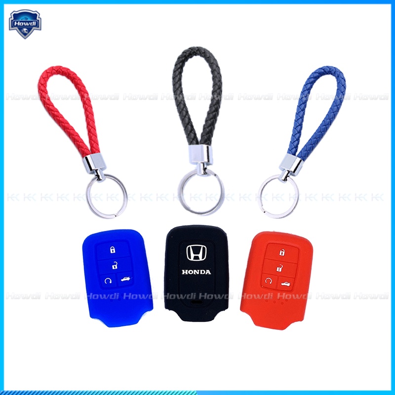 Cover Kunci Remote Mobil Keyless Bahan Silikon Dengan Gantungan Kunci Kulit Untuk Honda Civic