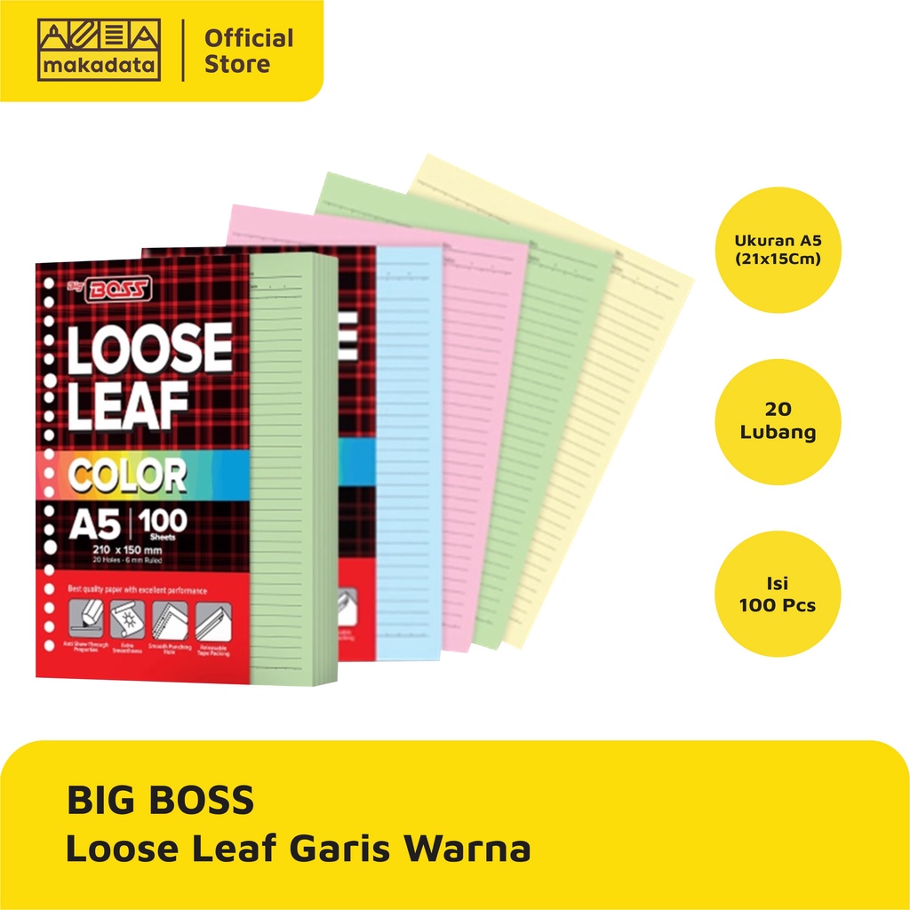 

LOOSE LEAF COLOR / KERTAS BINDER A5 100 LEMBAR BIG BOSS WARNA MURAH