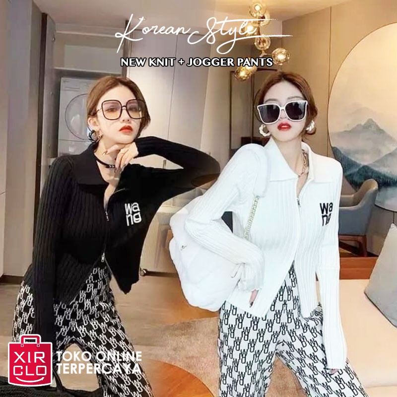 SET PAKAIAN WANITA BAHAN KAIN KNIT IMPOR FASHION KOREAN STYLE TERBARU