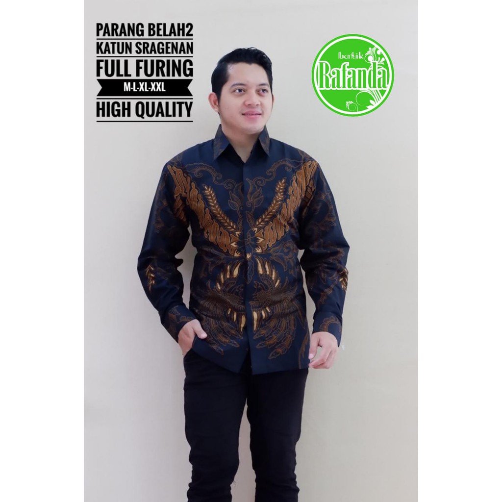 PARANG BELAH Atasan Kemeja Batik Pria Lapis Furing PREMIUM Lengan Panjang Batik Rafanda Solo