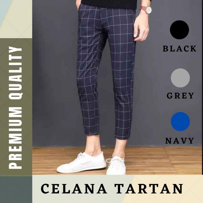 (harga promo) CELANA TARTAN PANJANG PRIA DEWASA KOTAK KOTAK SLIM FIT RIP PINGGANG KOLOR | ANSTORE14 termurah