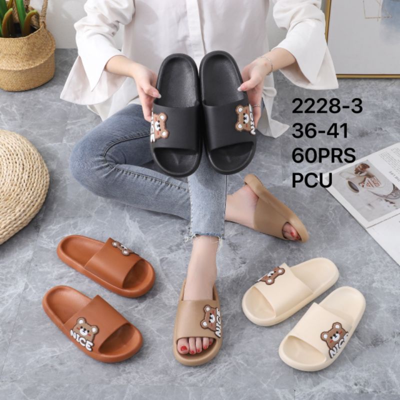 Sandal Slop Jelly Nice Bear Import Wanita Original Balance Terbaru Karet EVA Karakter Beruang Lucu Sendal Rumah Tebal