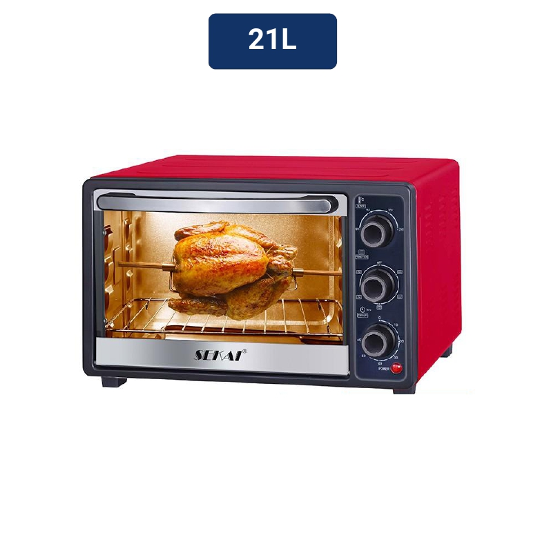 SEKAI Oven Listrik Low Watt Kapasitas 24L UkL / 21L UkD Pemanggang Makanan Serbaguna - OV 210 Red Bl