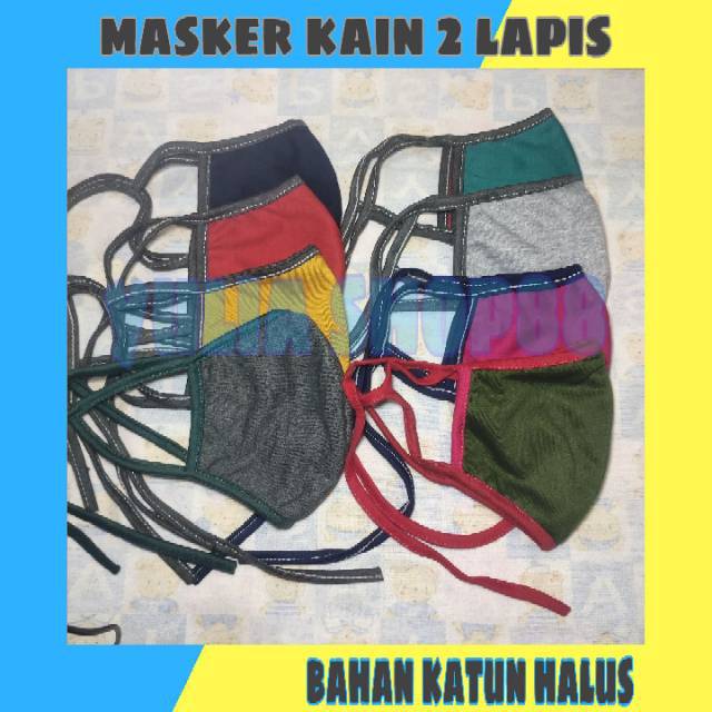 MASKER KAIN 2 LAPIS / MASKER 2 PLY / BAHAN KATUN / MASKER HIJAB TALI
