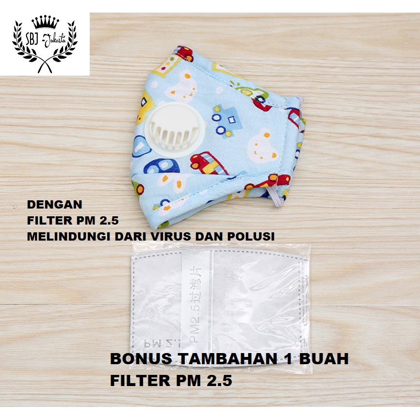 MASKER ANAK COTTON ANTI VIRUS ANTI POLUSI DENGAN FILTER PM2.5