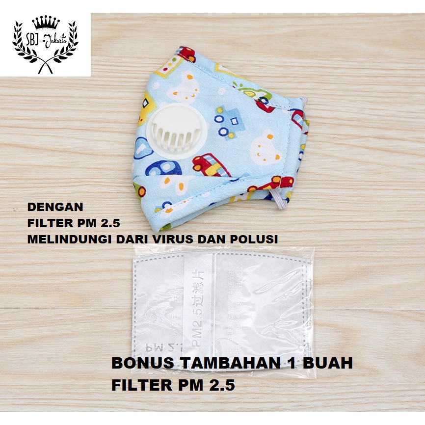 MASKER ANAK COTTON ANTI VIRUS ANTI POLUSI DENGAN FILTER PM2.5 IMPOR