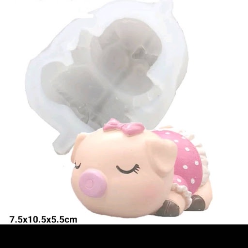 Cetakan Silikon karakter Babi perempuan berpita Puding Coklat