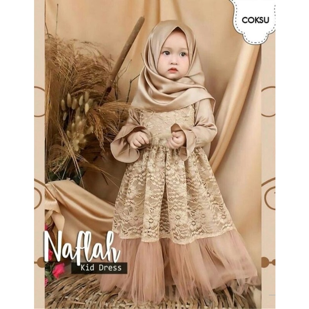 Set Gamis Naflah/ Gamis Syari Anak Perempuan+Bergo/Set Busana Muslim Anak Perempuan Ngaji/ Pakaian Muslim Anak Murah