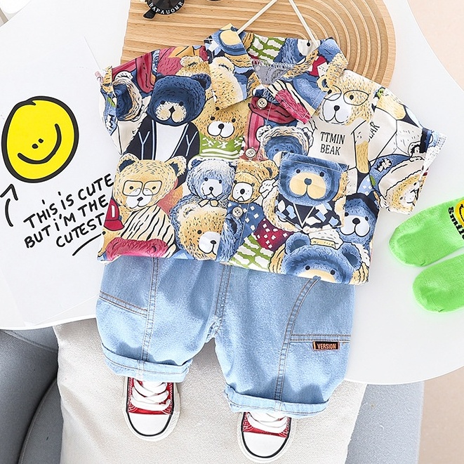 Baju Set Kemeja Lengan Pendek Anak Laki Laki dan Celana Softjeans Import