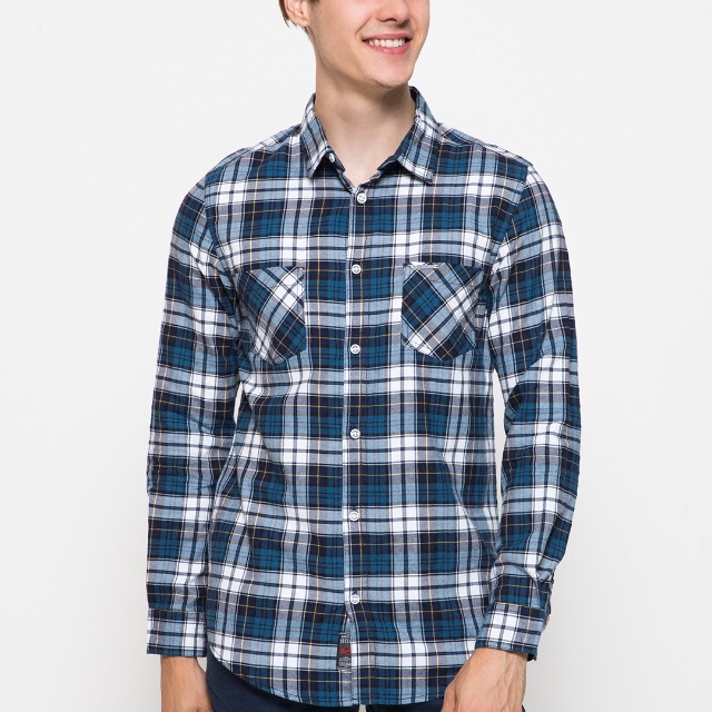 Kemeja Pria 3Second Double Pocket Shirt Biru