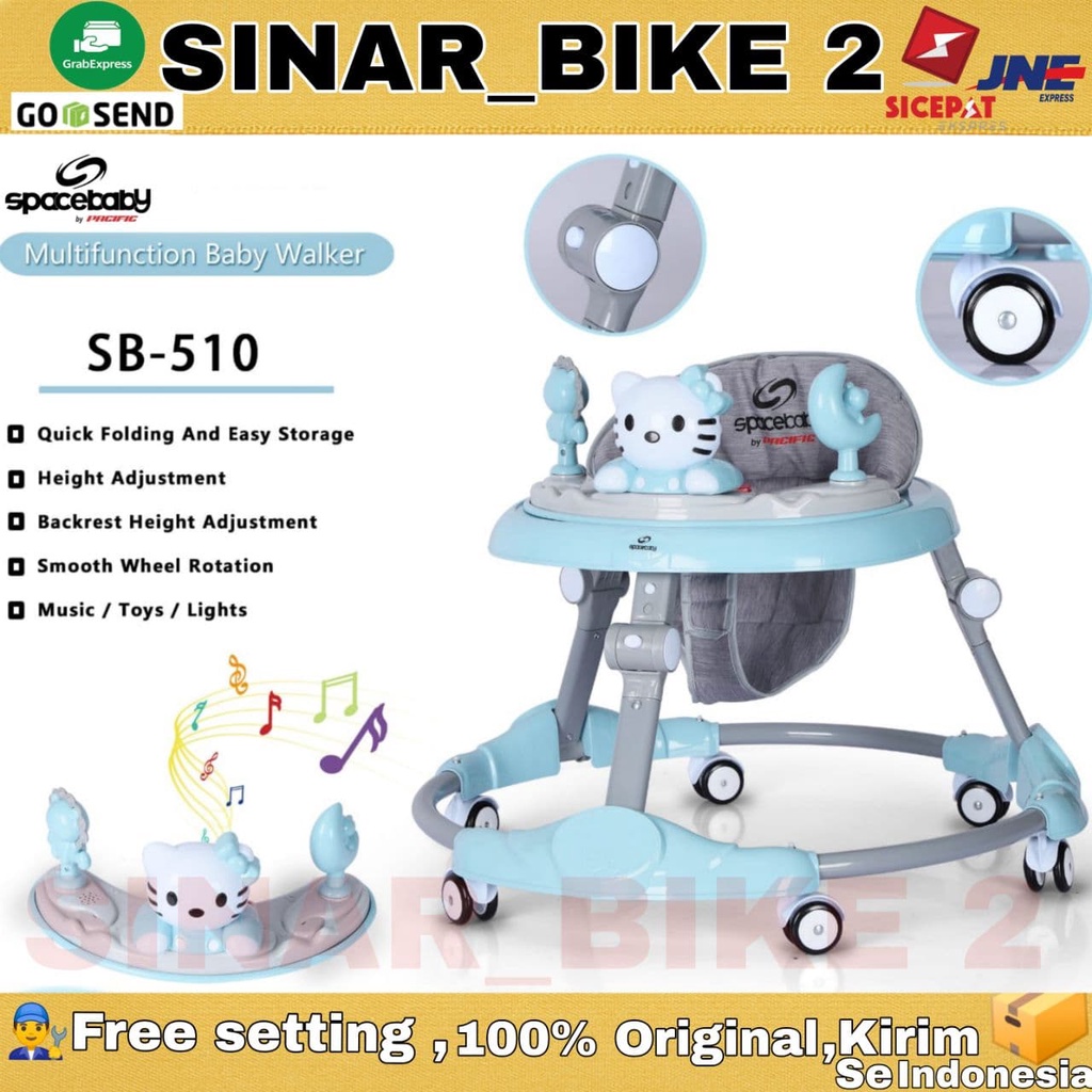 Baby Walker SPACEBABY SB 510 Edisi Hello Kitty Musik Lampu Mainan Bayi