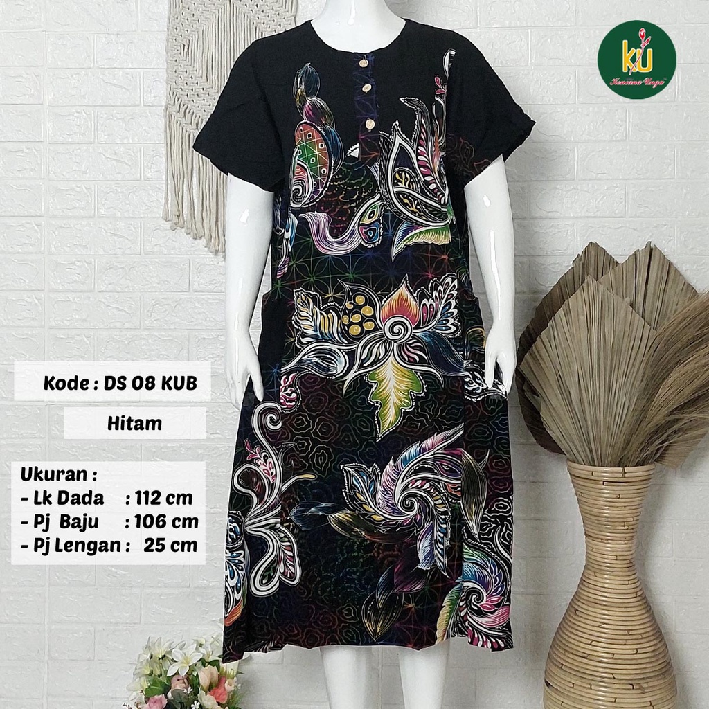 Bisa COD DS08 KUB | Daster Batik Kencana Ungu Asli Label Biru | Baju Santai Tidur Wanita Dewasa Kancing Depan Busui Friendly Motif Terbaru-2