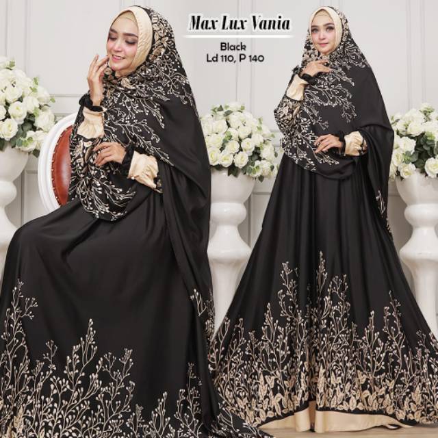 Vania syar'i gamis bahan maxmara lux Ld 110 pjng 140, khimar mat maxmara motif senada sm gamis