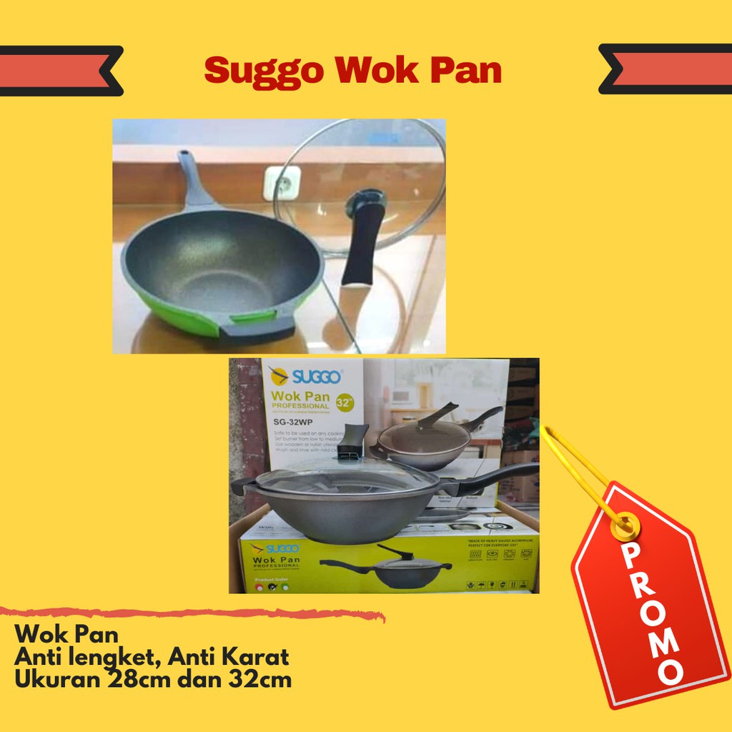 Suggo Wok Pan 28cm + Tutup Kaca  / Wok Pan / Suggo Casserole Coating Original