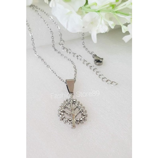 Kalung Modrl Pohon Full permata zircon titanium gold silver antikarat bestquality import