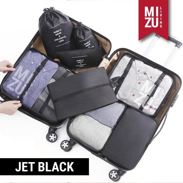 SECRET POUCH Travel Packing Cubes 8in1 Storage Bag Organizer Tas Koper POLOS-JET Black