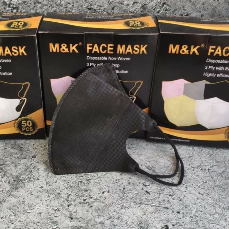 TERMURAH - Masker Duckbill M&K Face Mask Hitam 3 ply (1 box isi 50)