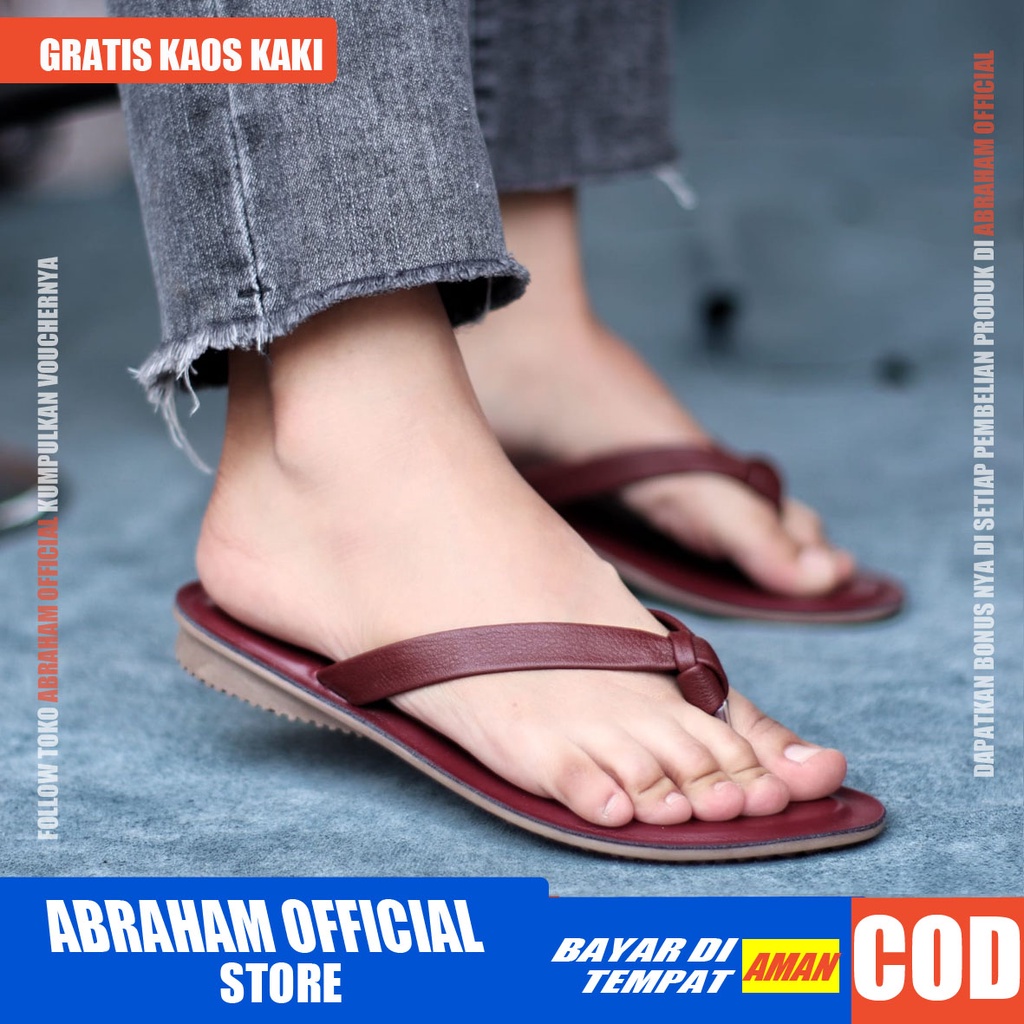 ABRHM x MONIK Sandal Kulit Wanita Papirut Sendal Japit Asli Garut Sendal Jepit Wanita Santai gaya kekinian original