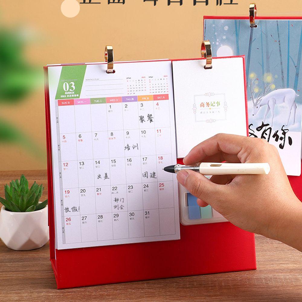 REBUY Rebuy 2023kalender Desktop Indah Multifungsi Memo Pad Notepad Perlengkapan Kantor Kalender Berdiri Dengan Planner Sticky Notes