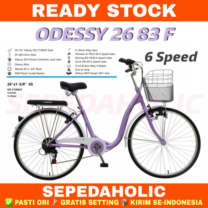 Sepeda Keranjang Dewasa MINI ODESSY 26 83 F Ukuran 26 Inch 6 Speed City Bike CTB
