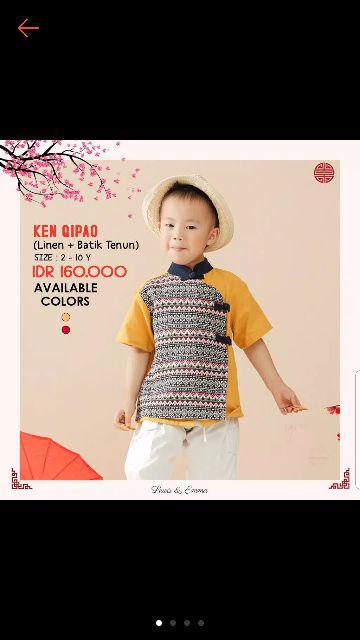 Ken Qipao Blouse - Mustard Lewis Emma Atasan Lengan Pendek Anak Cowo Batik Tenun