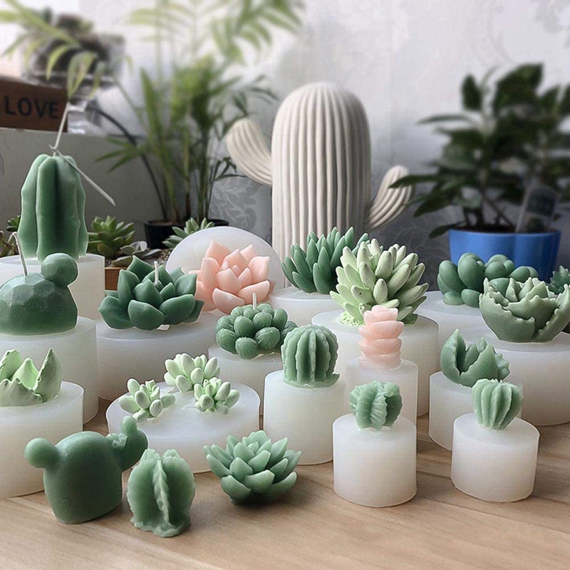 4 Pcs Candle Silicone Molds,Succulent Cactus Plants Resin Casting Mold for Making DIY Candle Soap and Epoxy Resin Crafts
