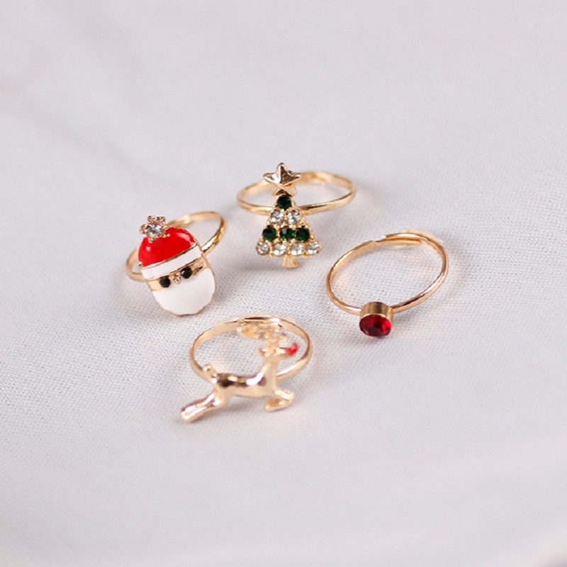 [6 Pcs] Set Cincin Christmas Alloy Untuk Wanita / Set Cincin Natal / Cincin Santa Claus Korean Impor