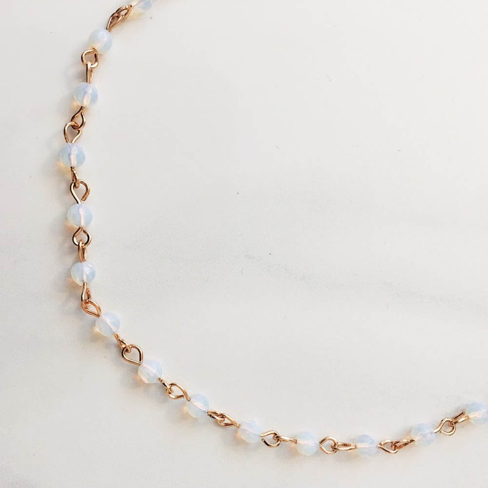 Hu Hu Hu Hu Hu Alat Bantu Pasang Kacamata♡ Kalung Rantai Manik-Manik Opal Berlian Imitasi Handmade Untuk Wanita