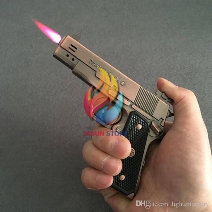 Korek Api Gas Model Pistol Rose Gold Baretta Revolver Gas Unik