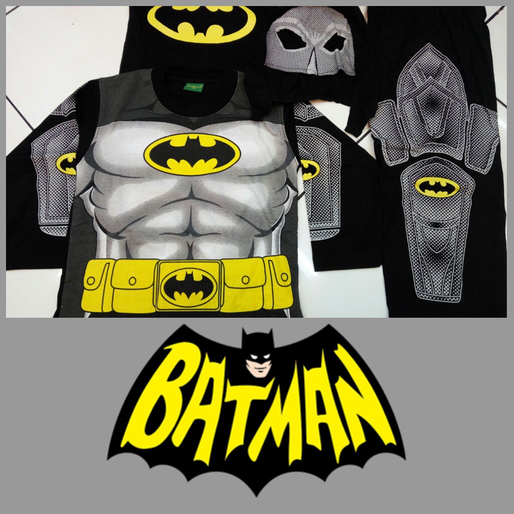 Kostum Batman II Anak Setelan Panjang Cowok Baju Karakter Superhero Topeng Sayap