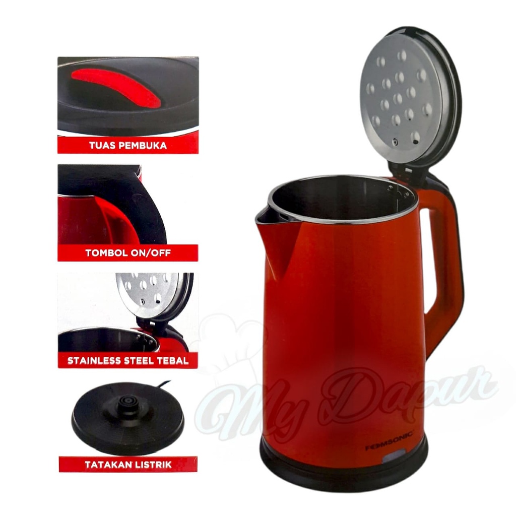 Teko Listrik 2.0L / Electric Kettle / Pemanas Air 2.0L Fomsonic (HEMAT listrik)
