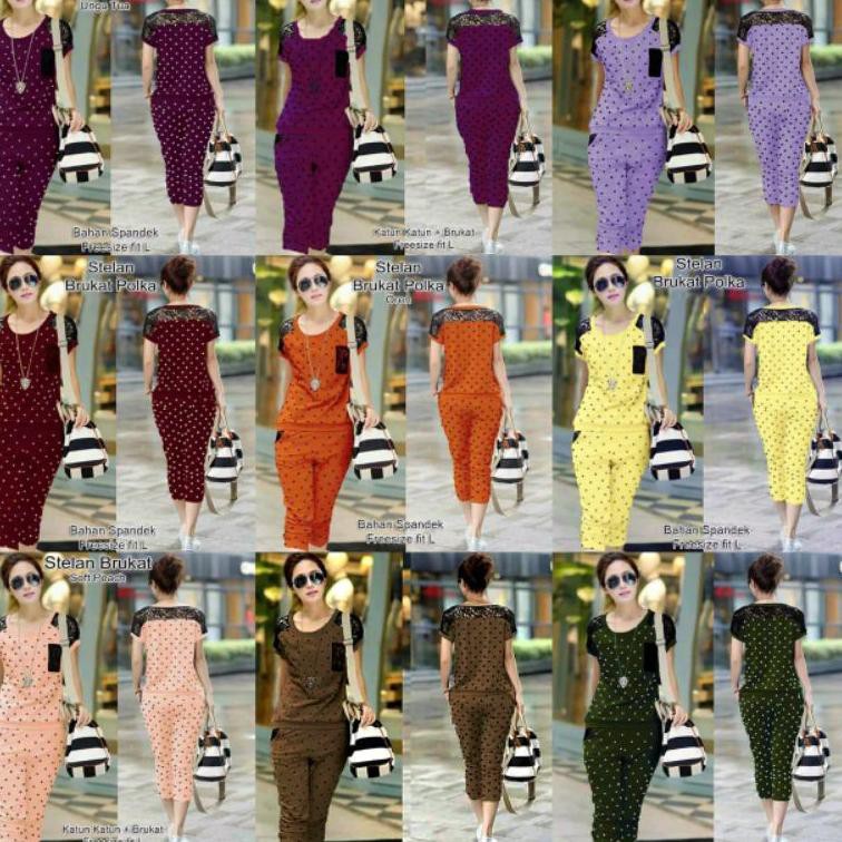 Vq2CodeMelly81 COD Stelan wanita BRUKAT POLKA setelan cewek brokat polkadot jumpsuit baju celana gos