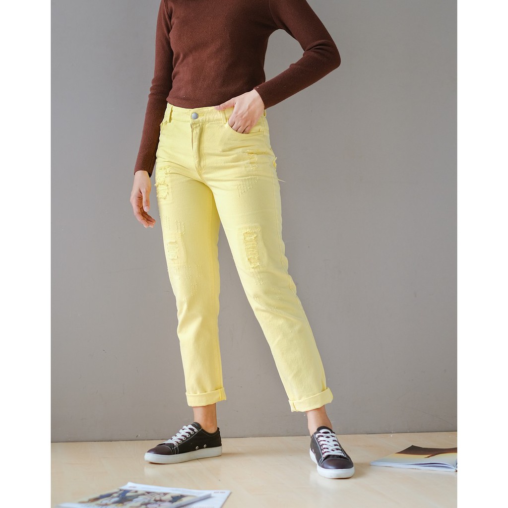 Myrubylicious ASH RIPPED COLOUR PANTS YELLOW