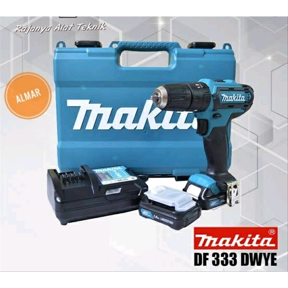 Promo New Mesin Bor Baterai Makita DF333DWYE 12V Cordless Drill Screwdriver DF 333 DWYE Bor Batre