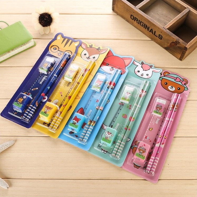 Alat Tulis 5in1 Karakter Set / Alat Tulis Sekolah Mini Stationery / Paket Souvenier Set Anak / Pelengkapan Sekolah 5 In 1 Korean Cute Stationery Set for Gift Set