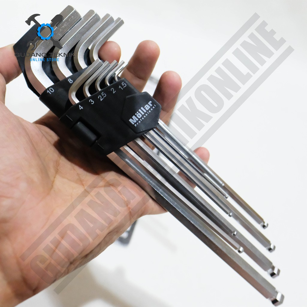 Mollar Kunci L Panjang kombinasi Ball Point 1 SET 9 pcs / Hex Key Extra Long Ball end