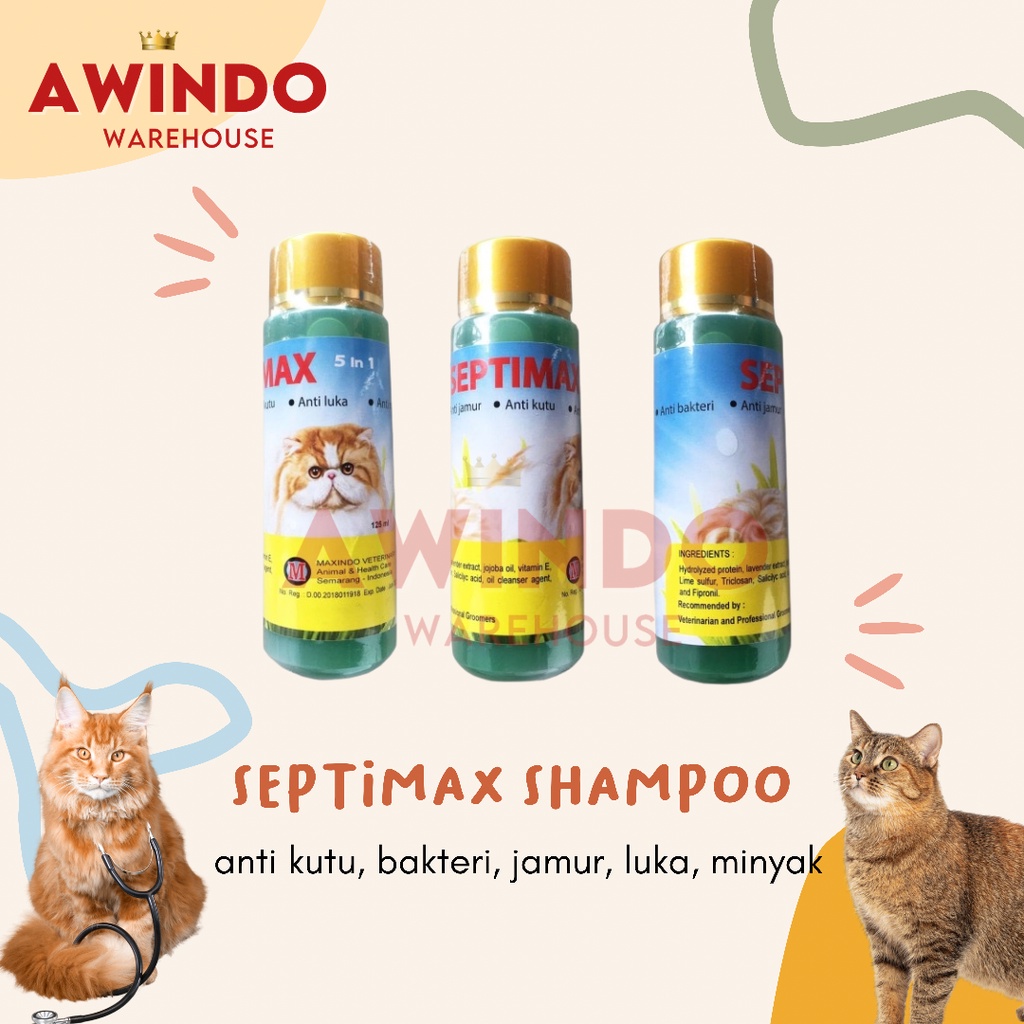 SEPTIMAX - Shampo Shampoo Kucing Anti Kutu Bakteri Luka Minyak Jamur 125ml SETPIMAX