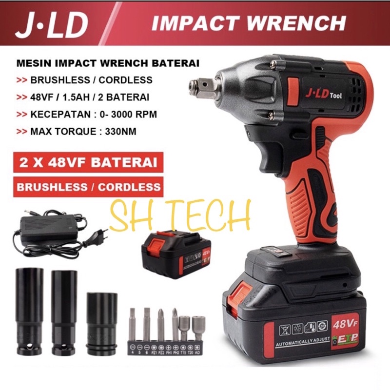 IMPACT WRENCH CORDLESS JLD 48 VOLT BRUSHLESS MESIN PEMBUKA BAUT BATRE