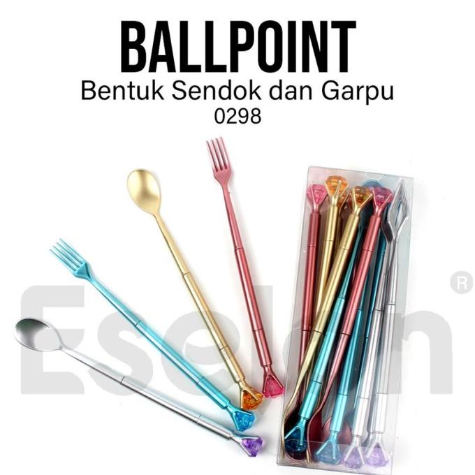 

:::::::] 12pcs Pulpen Gel Sendok Garpu 0298 / 1pack Pulpen Fancy