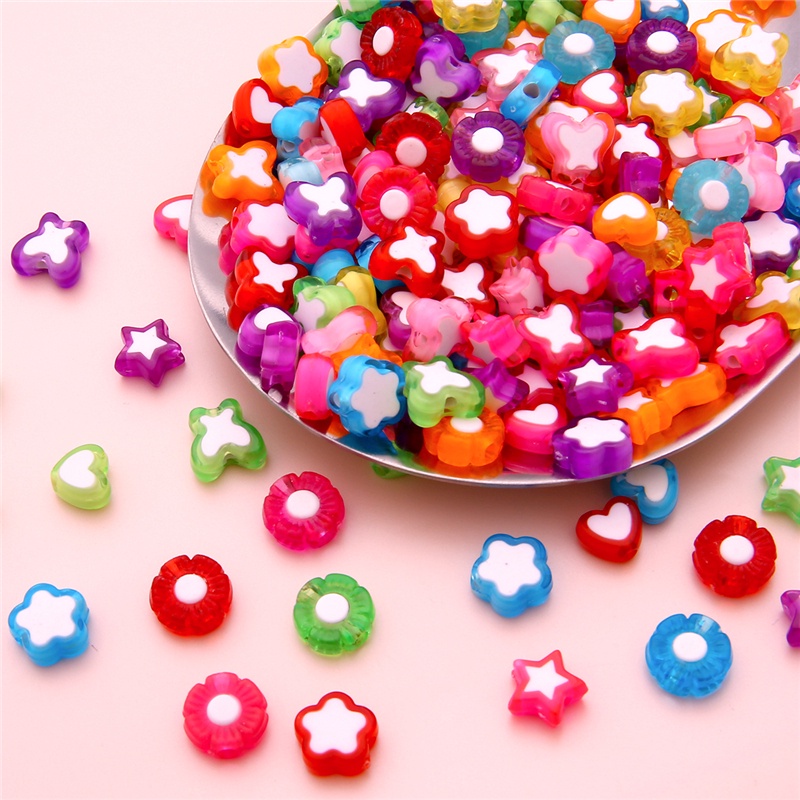 50-80Pcs Beautiful Mixing Color Acrylic Beads for Jewelry Making DIY , Stars, Flowers, Butterflies, Heart Shapes