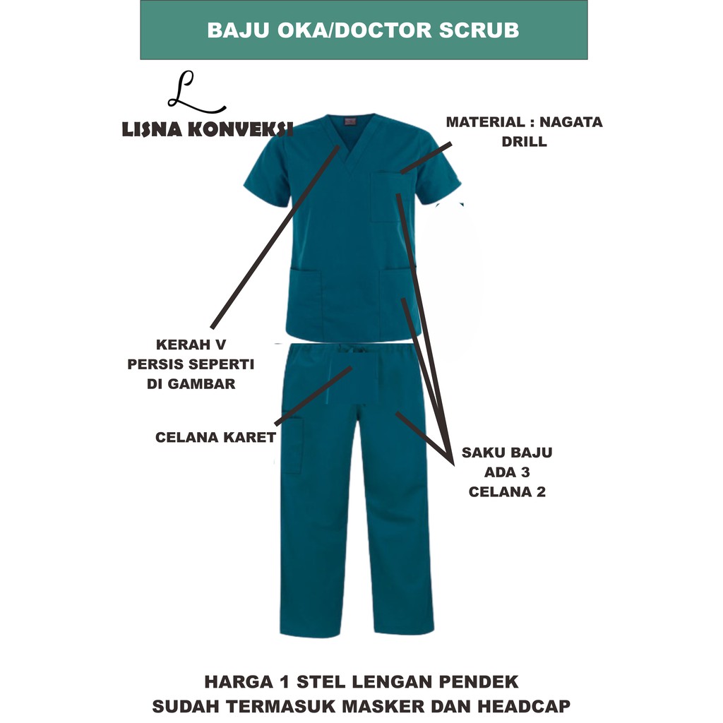 Baju OKA Doctor Scrub Nagata Drill 3 Saku XS-XL