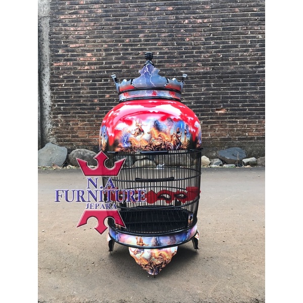 sangkar perkutut mahkota,sangkar perkutut kayu jati,sangkar perkutut cat water decal