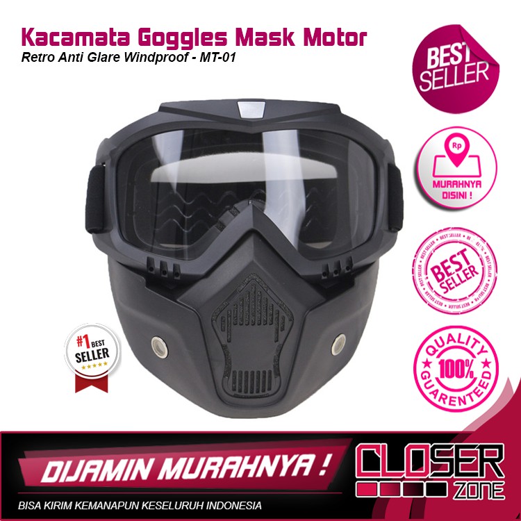 TaffSPORT BOLLFO Kacamata Goggles Mask Motor Retro Windproof