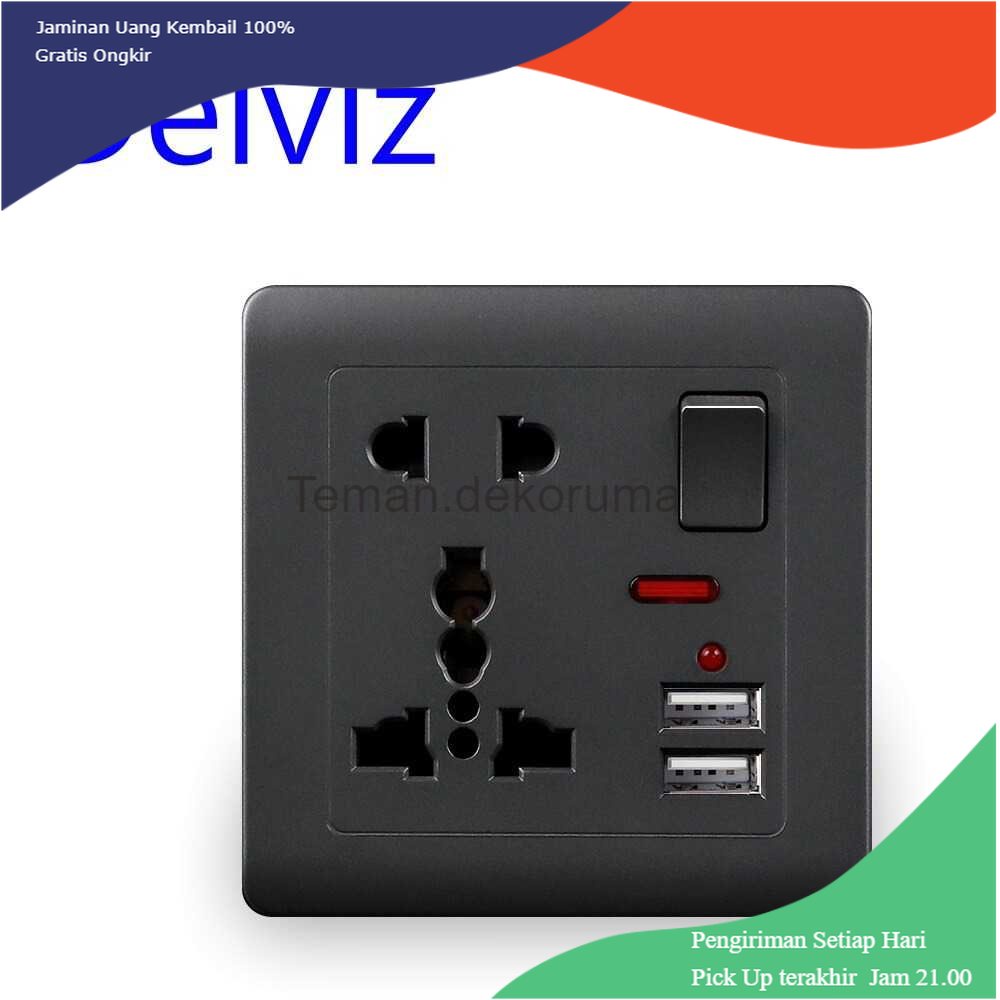 TD - SKT Delviz Stop Kontak Universal UK EU US 5 Hole On Off Switch - DZ-E2-11