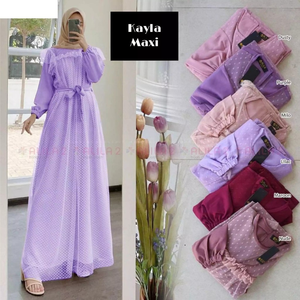 Sale- Kayla Maxi Dress Pesta Tille dot M-XXL / BAJU DEWASA MURAH TERBARU 2021 / Gamis Kondangan Wanita / Dress Pesta